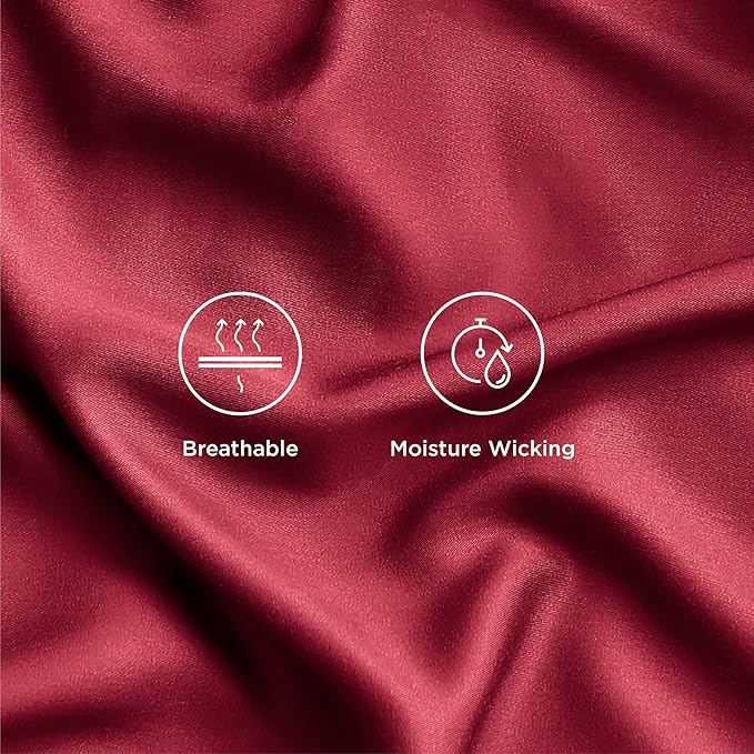 Bedsure California King Sheet Sets, Cooling Sheets, Rayon Derived from Bamboo, Breathable & Soft, Deep Pocket Up to 16 Inches, Hotel Luxury Silky Bedding for Hot Sleepers, Burgundy