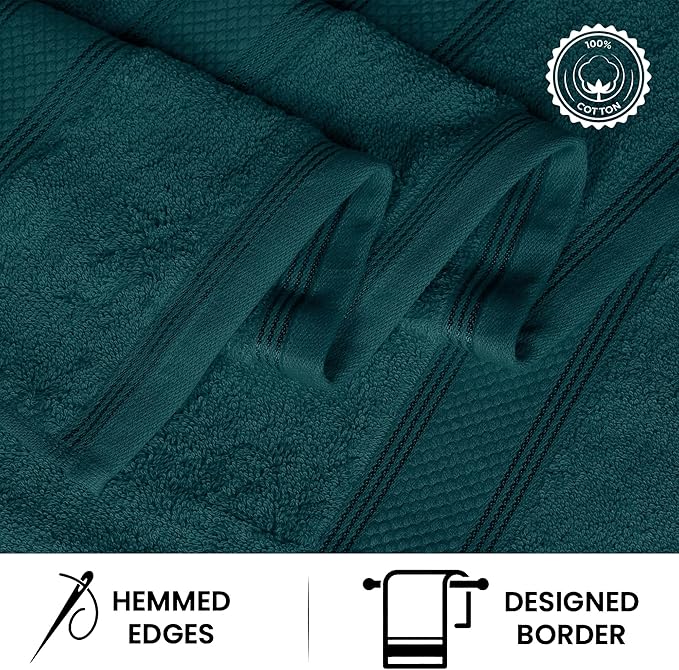 Casa Lino Bath Towel Set of 8 (2 Bath Towels, 4 Wash Cloths & 2 Hand Towels for Bathroom) - 100% Cotton - Highly Absorbent & Quick Dry - Guest Room Essentials for Bathroom Set - (Teal)