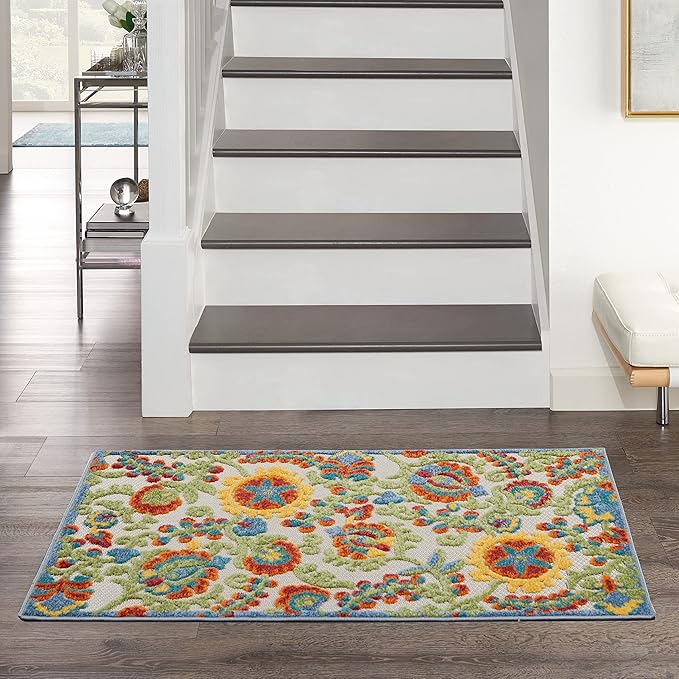 Nourison Home Aloha Ivory Multicolor 2'8" x 4' Area Rug - Easy Clean, Non Shedding, Bed Room, Living Room, Dining Room, Kitchen (3' x 4')