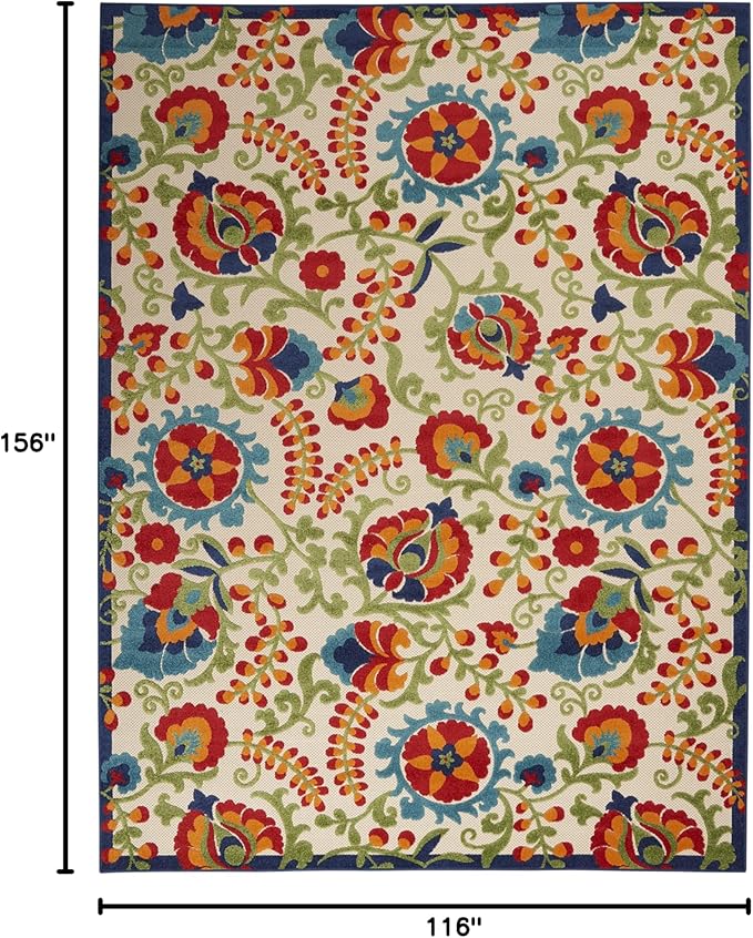Nourison Home Aloha Multicolor 9'6" x 13' Area Rug - Easy Clean, Non Shedding, Bed Room, Living Room, Dining Room, Kitchen (10' x 13')