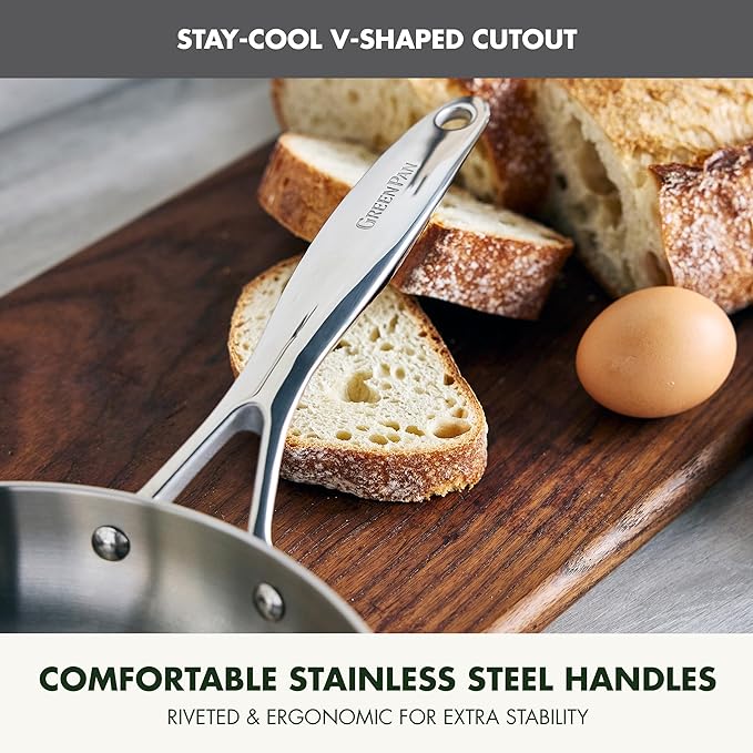 GreenPan Valencia Pro Tri-Ply Stainless Steel 10 Piece Cookware Set, Induction Ready Pots & Pans, Mirror Finish, Dishwasher Safe & Oven/Broiler Safe to 600F, Compatible with All Cooktops, Silver