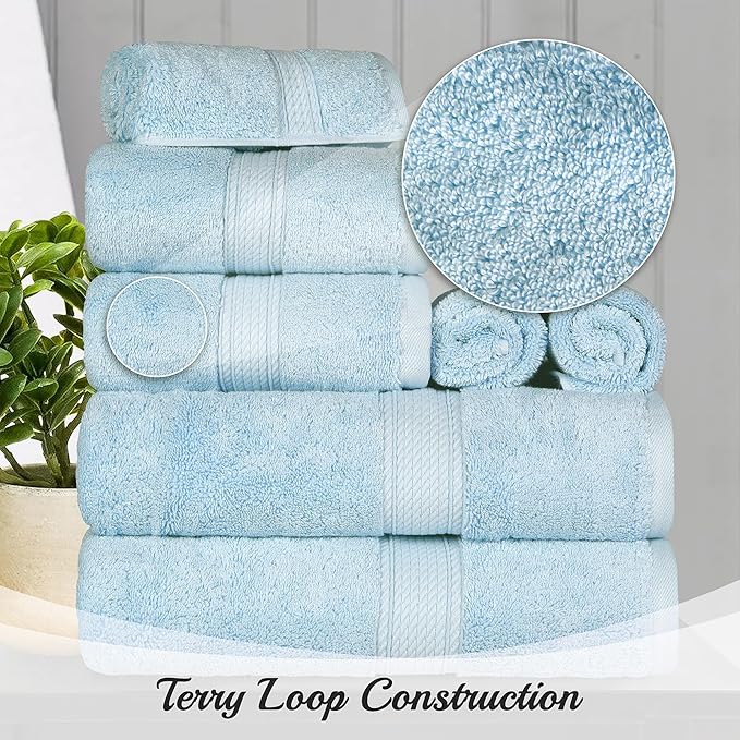 Superior Egyptian Cotton Pile Bath Sheet Set of 2, Ultra Soft Luxury Towels, Thick Plush Essentials, Absorbent Heavyweight, Guest Bath, Hotel, Spa, Home Bathroom, Shower Basics, Light Blue