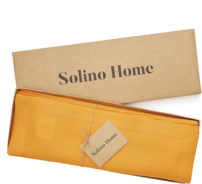 Solino Home Linen Cloth Placemats Set of 4-100% Pure Linen Tangerine Yellow Placemats 14 x 19 Inch - Fete