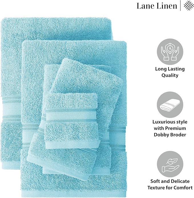 LANE LINEN Luxury Towel Set for Bathroom – 12-Pack 100% Cotton, Zero Twist, Includes 4 Bath, 4 Hand & 4 Washcloth, Suitable for All Body Types, Soft & Quick Dry, Ideal for Airbnb & Spa - Blue