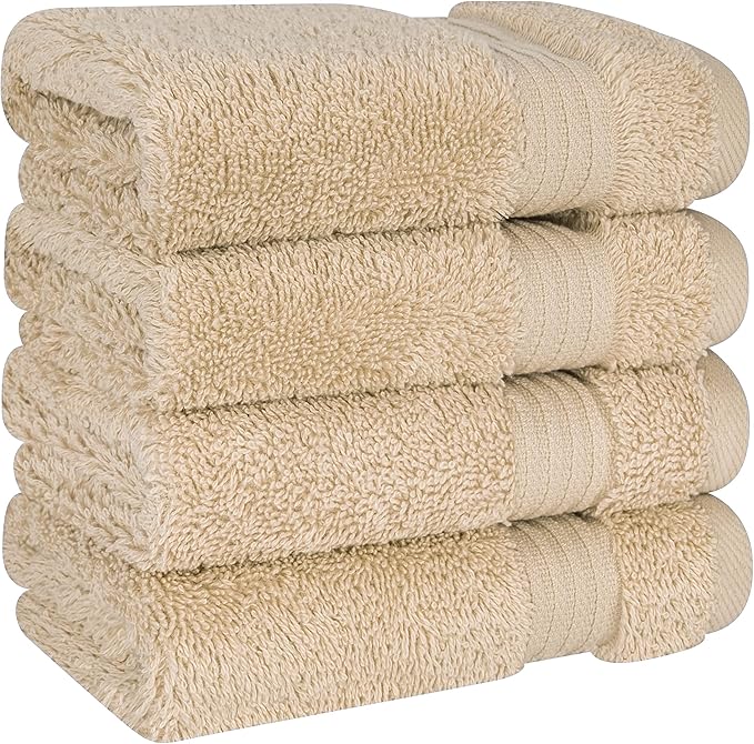 Cotton Paradise 100% Cotton Turkish Washcloth Set for Bathroom, 4 Piece Soft Absorbent Small Hand Face Towels Wash Rags, Beige