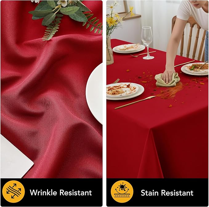 6-Pack Red Tablecloths for Rectangle Tables, 90 x 156 Inches, Stain-Resistant Polyester Fabric for 8 Foot Tables - Washable Table Covers for Weddings, Banquets, Birthday Parties, Events