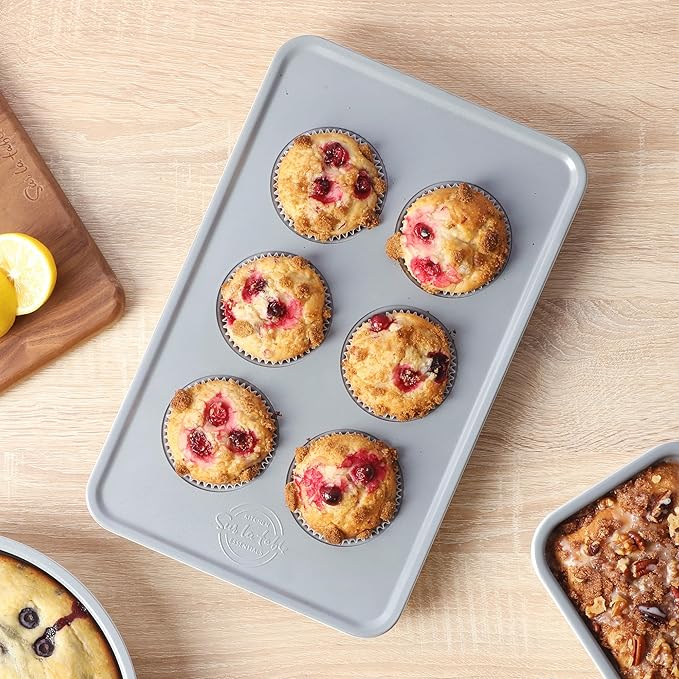 Sur La Table Kitchen Essentials Bake Sale 6 Cup PFOA, PFAS, PTFE Free Nonstick Round Muffin/Cupcake Pan - Linen White