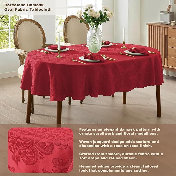 Newbridge Christmas Barcelona Damask Fabric Napkins, Set of 4, Red – No Iron, Soil Resistant Cloth Napkins for Dining, Parties and Holidays