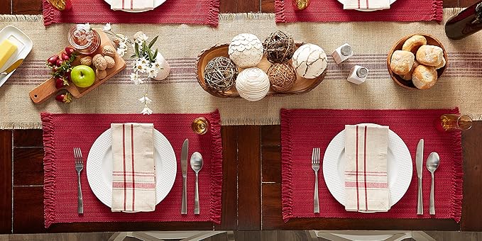 DII Variegated Tabletop Collection, Placemat Set3x19, Tango Red, 6 Piece