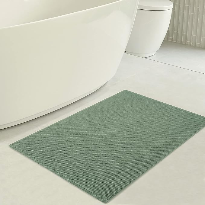 American Soft Linen Bath Rug, 17 in 24 in 100% Cotton Bath Mats Rugs for Bathroom, Slip Reducer Washable Shaggy Form Area Rugs, Sage Green Bath Rug