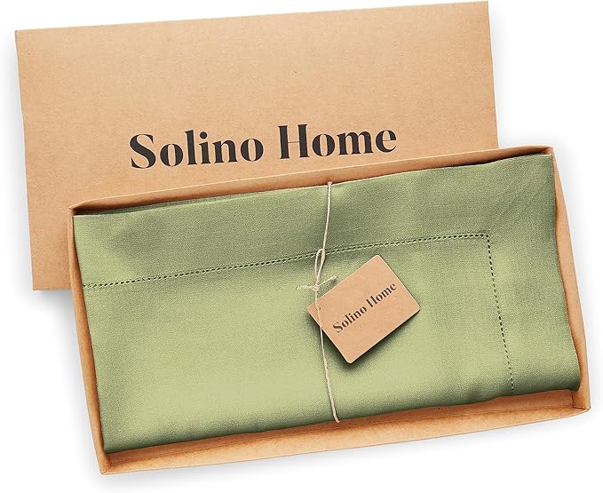 Solino Home Square Linen Tablecloth 52 x 52 Inch - 100% Pure Linen Moss Green Table Throw - Classic Hemstitch, Machine Washable Table Cloth for Winter