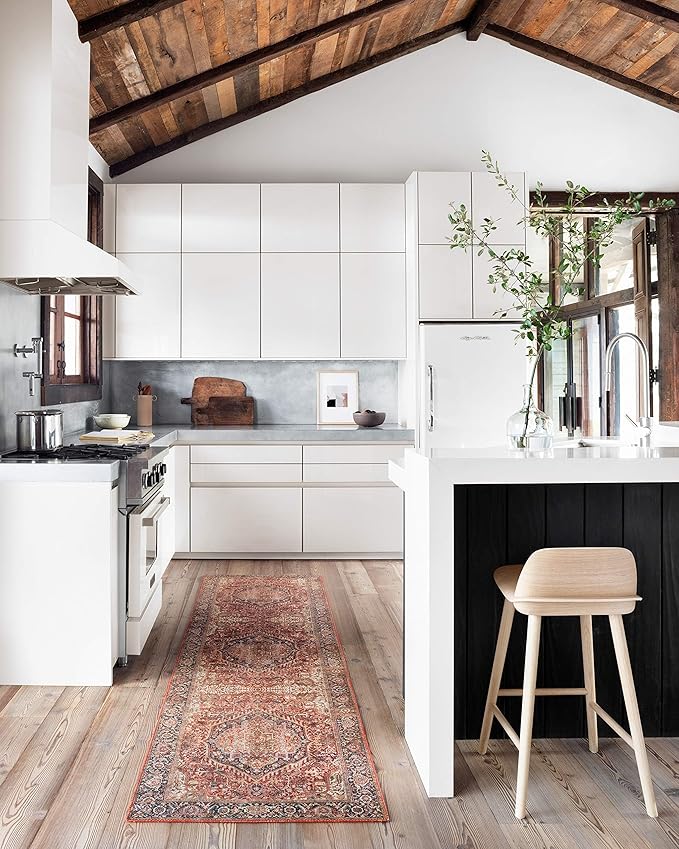 Loloi Layla Collection LAY-08 Red/Navy 2'-6" x 7'-6" .13" Thick Runner Rug, Soft, Durable, Vintage Inspired, Distressed, Low Pile, Non-Shedding, Easy Clean, Printed, Living Room Rug