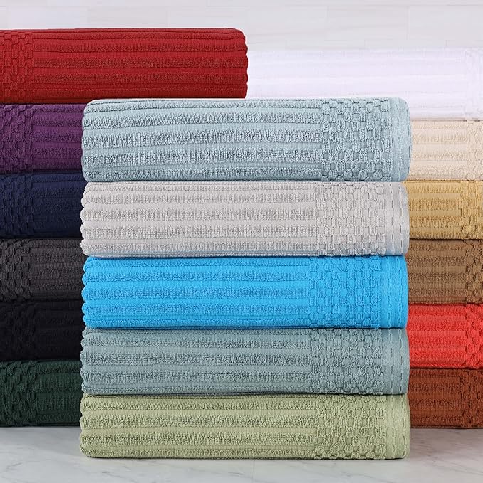 Cotton 2-Piece Solid and Ribbed Bath Towel Set, Bath Towels- 27" x 54", Basil by Superior