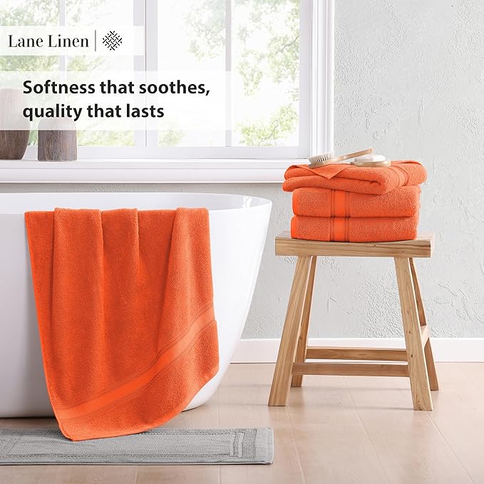 LANE LINEN Extra Large Bath Towels - Zero Twist 100% Cotton Bath Sheets, Large Towels for Bathroom, Quick Dry Bath Sheet Set, Super Soft Shower Towels, Absorbent Bathroom Towels Set of 4- Tiger Lily