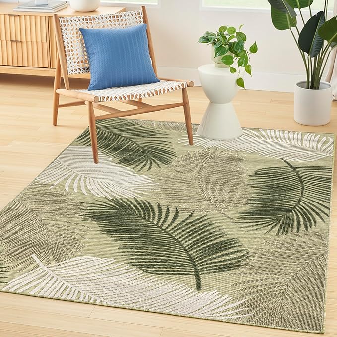 Nourison Home Suncoast Green 5'3" x 7'3" Area Rug - Easy Clean, Non Shedding, Bed Room, Living Room, Dining Room, Kitchen (5' x 7')