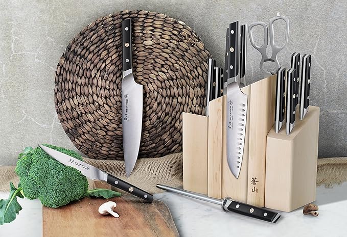 Cangshan TC Series 1021226 Swedish 14C28N Steel Forged 14-Piece DENALI Magnetic Knife Block Set, Maple