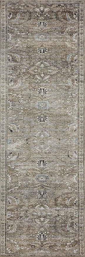 Loloi Layla Collection LAY-13 Antique/Moss 2'-0" x 5'-0" .13" Thick Accent Rug, Soft, Durable, Vintage Inspired, Distressed, Low Pile, Non-Shedding, Easy Clean, Printed, Living Room Rug