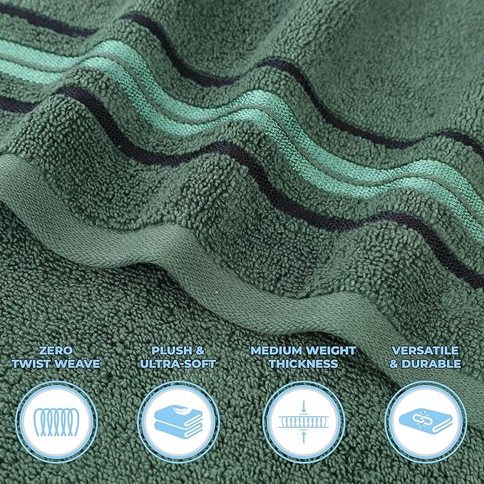 Superior Cotton Hand Towel Set, Small Towels, Plush Soft Absorbent Bathroom Basics, Home Essentials, Spa, Salon, Hotel, Kitchen, Luxury Quick Drying, Zero-Twist, Solid, Sadie Collection, Forest Green