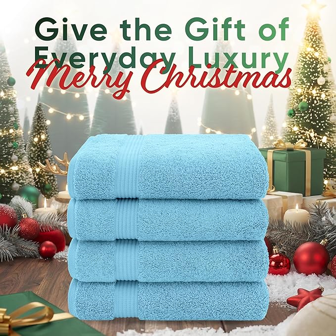 American Veteran Towel, 100% Cotton Turkish Bath Towels for Bathroom 4 Pack, 27x54 Extra Large Premium Soft Drying Bathroom Towels, Sky Blue