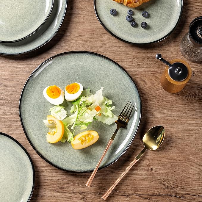 AmorArc Ceramic Dinnerware Sets,Handmade Reactive Glaze Stoneware Plates and Bowls Set,Highly Chip and Crack Resistant | Dishwasher & Microwave Safe Dishes Set,Service for 4 (12pc)