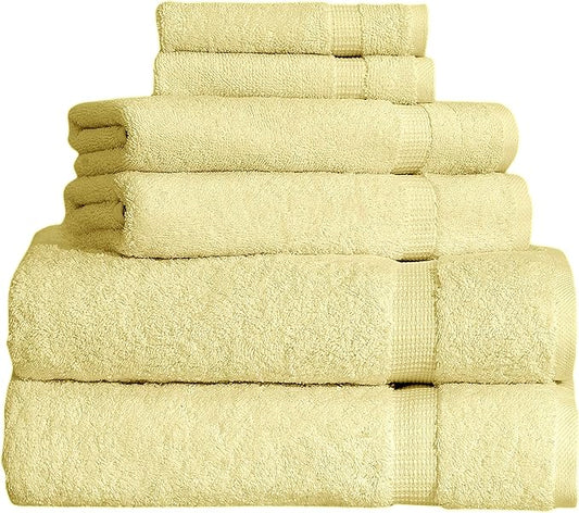SALBAKOS 100% Turkish Cotton 6-Piece Towel Set | Heirloom Quality Hotel & Spa Collection | Soft, Super Absorbent 2 Washcloth, 2 Hand, 2 Bath Towel Sets | Made in Turkey (Yellow, 6 Piece Towel Set)