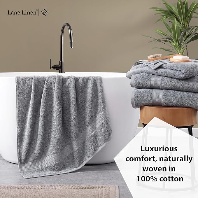 LANE LINEN 100% Ring Spun Cotton Towels for Bathroom Set of 4 (28"x54") - Large Turkish Bath Towel Sets - Durable, Quick Dry, Soft & Highly Absorbent Towels Set - Fade Resistant - Space Grey
