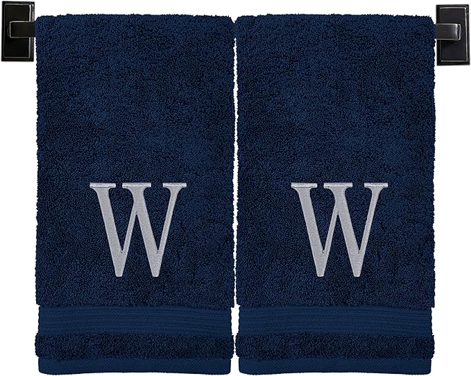 Monogrammed Hand Towels for Bathroom | Luxury Turkish Cotton | Embroidered in USA | Set of 2 | Choose Set Color and Monogram Color | A - Z | Modern Font