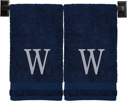 Monogrammed Hand Towels for Bathroom | Luxury Turkish Cotton | Embroidered in USA | Set of 2 | Choose Set Color and Monogram Color | A - Z | Modern Font