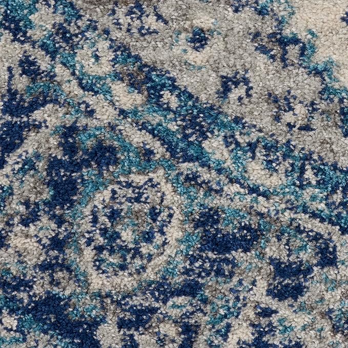 Nourison Home Tranquil Ivory/Light Blue 7’10” x Round Area Rug - Easy Clean, Non Shedding, Bed Room, Living Room, Dining Room, Kitchen (8' x Round)