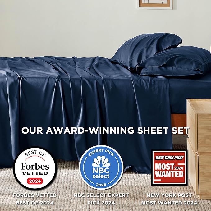 Bedsure Full Size Bed Sheets, Cooling Sheets, Rayon Derived from Bamboo, Breathable & Soft, Deep Pocket Up to 16 Inches, Hotel Luxury Silky Bedding for Hot Sleepers, Navy