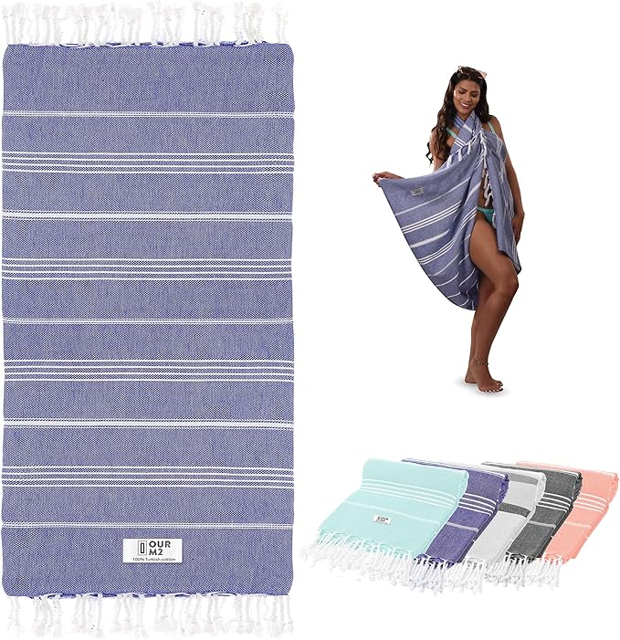 Turkish Beach Towel - Cotton Bathroom Towels Highly-Absorbent Quick Dry Bath Towels 37 x 70 inch Beach Towels Sand-Free Turkish Bath Towel Multipurpose Yoga Towel Beach Blanket (Denim Blue)