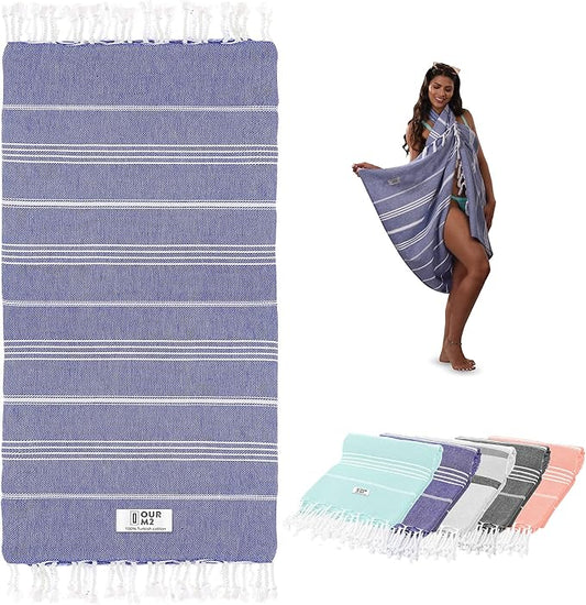 Turkish Beach Towel - Cotton Bathroom Towels Highly-Absorbent Quick Dry Bath Towels 37 x 70 inch Beach Towels Sand-Free Turkish Bath Towel Multipurpose Yoga Towel Beach Blanket (Denim Blue)