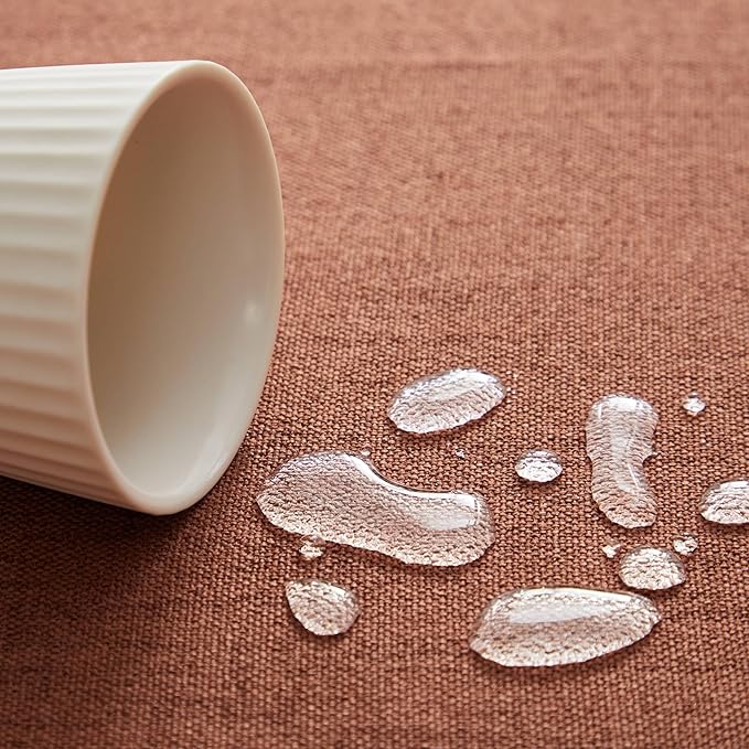 Linen Tablecloth with Tassels, Farmhouse Style TerracotaTablecloth, Water Resistant Burlap Tablecloths for Rectangle Table, 60x84 Inch Terracota