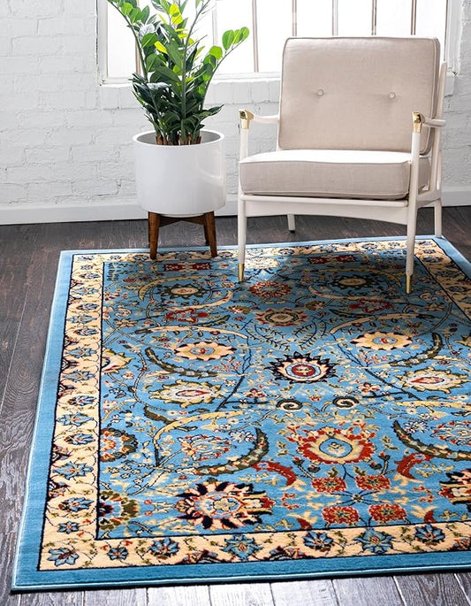 Unique Loom Espahan Collection Area Rug - Cape Cod (5' 3" x 8' Rectangle, Blue/ Black)
