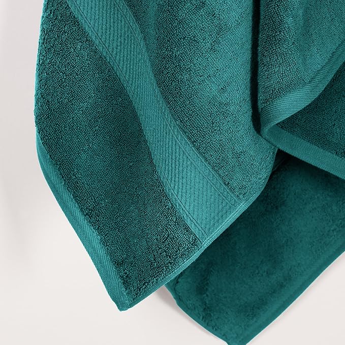 Superior Egyptian Cotton Pile Bath Towel Set of 2, Ultra Soft Luxury Towels, Thick Plush Essentials, Absorbent Heavyweight, Guest Bath, Hotel, Spa, Home Bathroom, Shower Basics, Teal