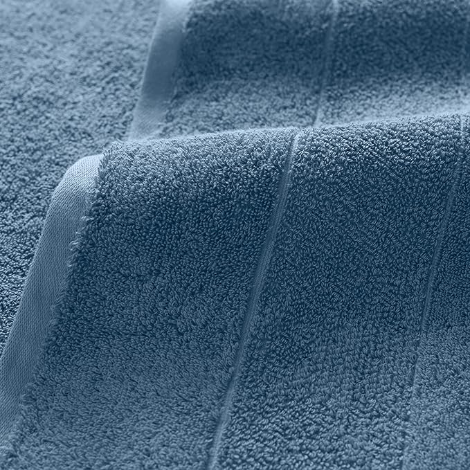 Aston & Arden Aegean Terry Wash Cloths - Set of 8 - Ringspun Turkish Cotton Thick and Soft Absorbent Luxury Hotel and Spa Bathroom Towel, 600 GSM, 13 x 13 in, Copen Blue