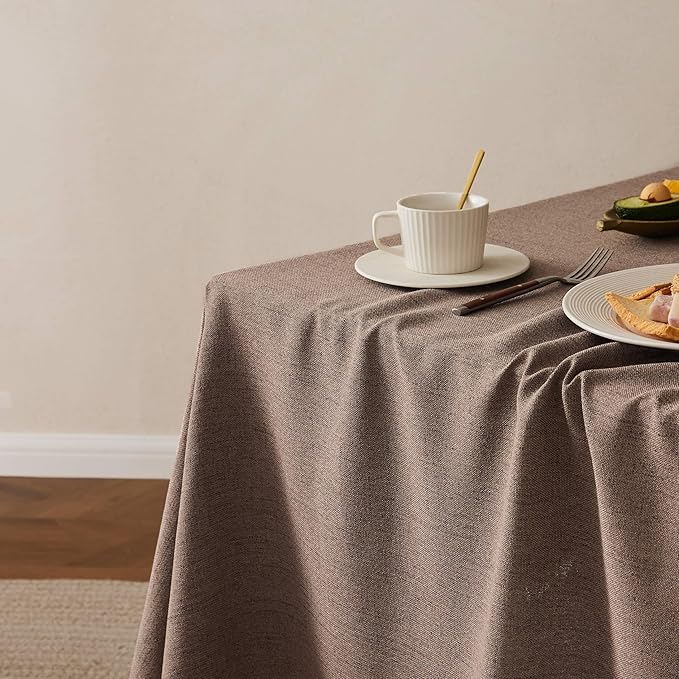 Linen Tablecloth for Rectangle Table, 60x120 Inch Cocoa Brown, Farmhouse Style Brown Tablecloth, Water Resistant Burlap Tablecloths for Dining Table Farmhouse Kitchen
