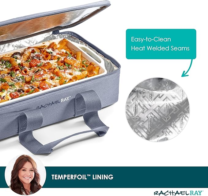 Rachael Ray Lasagna Lugger, Thermal Insulated Casserole Carrier for Hot or Cold Food, Lugger Tote for Potluck, Parties, Picnic, and Cookouts, Fits 9" x 13" Baking Dish