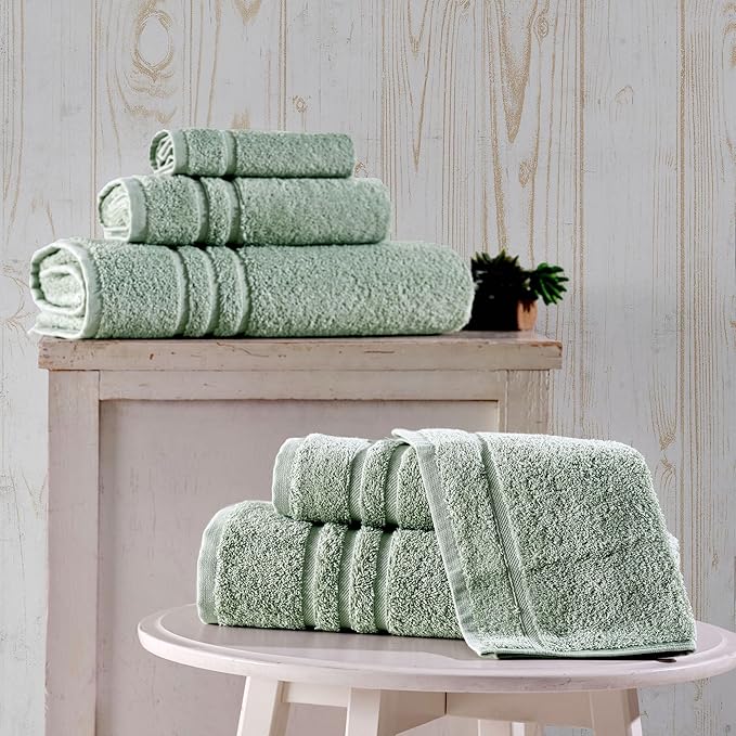 Hawmam Linen Green 6 Piece Bath Towels Set for Bathroom Original Turkish Cotton Soft, Absorbent and Premium 2 Bath Towels, 2 Hand Towels, 2 Washcloths