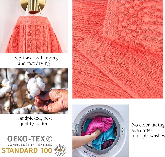 Cotton 2-Piece Solid and Ribbed Bath Towel Set, Bath Towels- 27" x 54", Coral by Superior