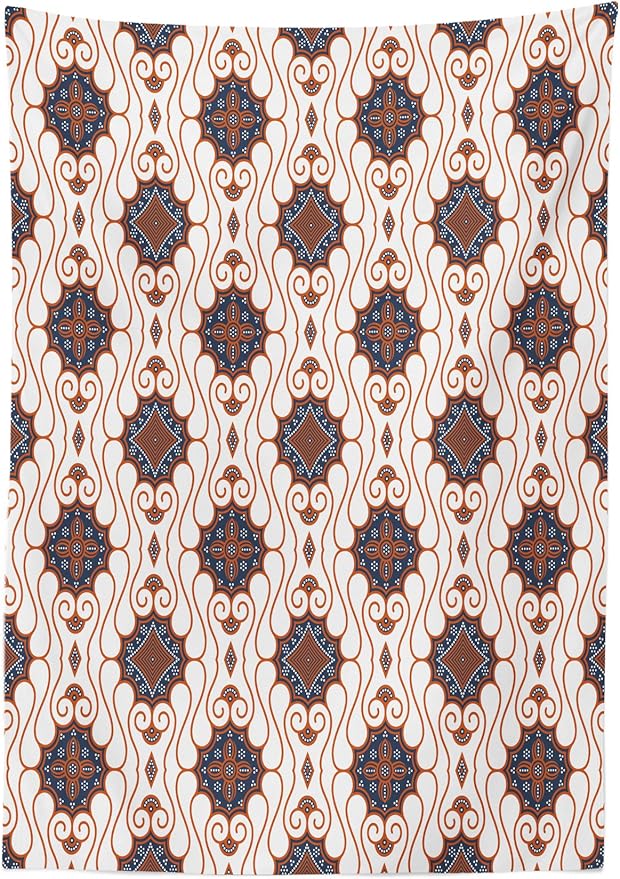 Ambesonne Batik Tablecloth, Retro Bohemian Traditional Indonesian Spouted Liquid Flowing Colored Artwork, Rectangular Table Cover for Dining Room Kitchen Decor, 60" X 90", Night Blue