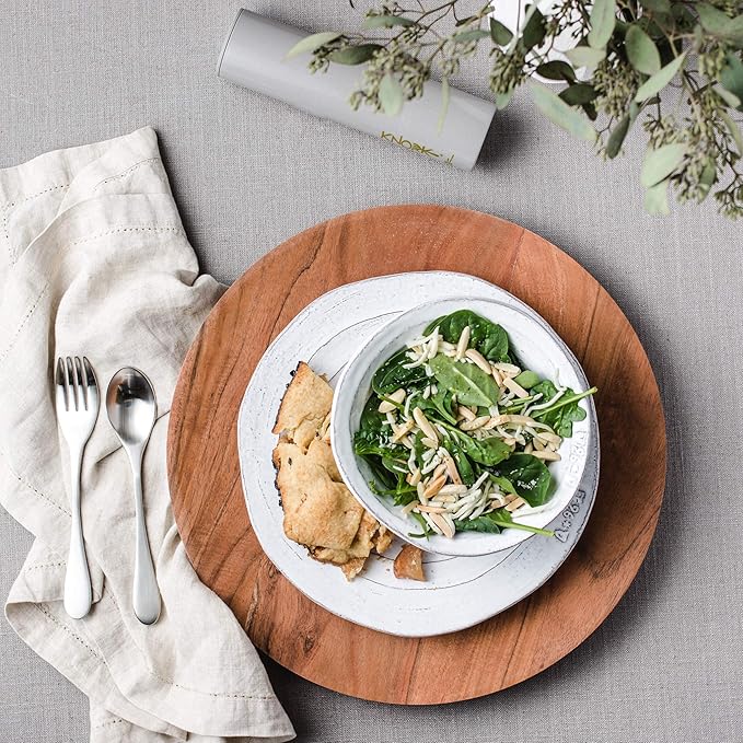 Knork Original Stainless Salad Fork and Teaspoon Travel Lunch Set, 2 Piece Utensil Plus Eco Astrik Case, Silver