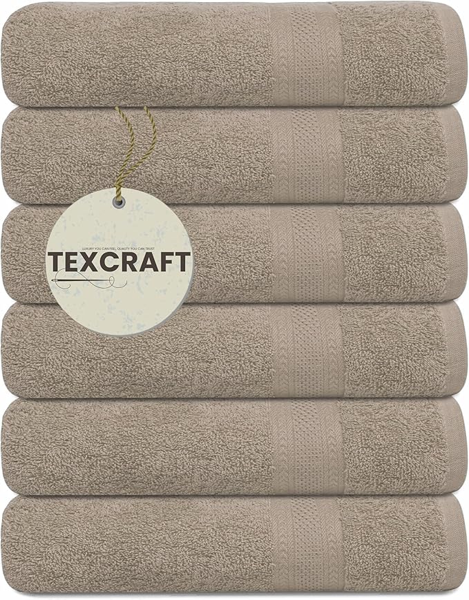 Medium Size Bath Towels Set of 6 – 100% Cotton Terry – 24" x 48" – Quick Dry, Soft & Highly Absorbent – Beige Towels for Bathroom, Gym, Spa, Pool & Daily Use