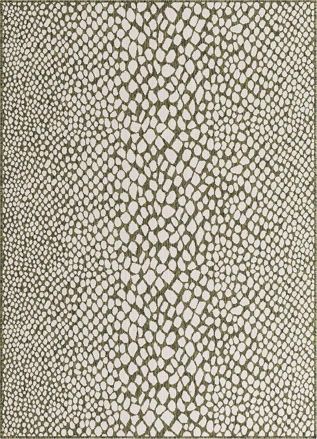 Unique Loom Outdoor Collection Area Rug - Cape Town (5' 3" x 8' Rectangle, Green/ Ivory)