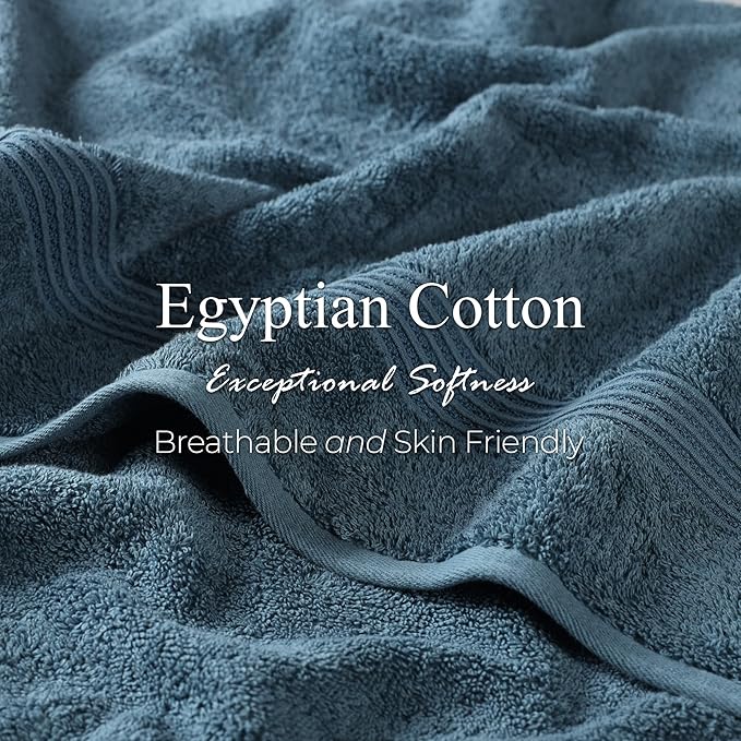 Superior Egyptian Cotton Bath Towel Set, Home Bathroom Towels, Master, Guest Bath, Decor Essentials, Quick Dry, Absorbent, Large Body Towels, Spa, Hotel, Resort, Adult, Kids, Set of 2, Sapphire