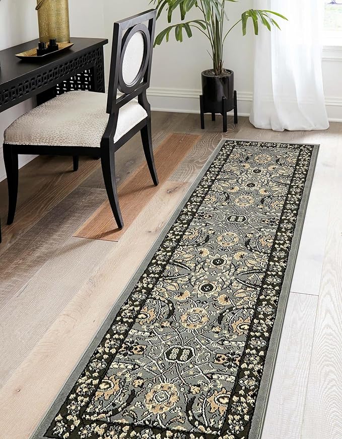 Unique Loom Espahan Collection Area Rug - Cape Cod (2' 2" x 8' 2" Runner, Dark Gray/ Black)