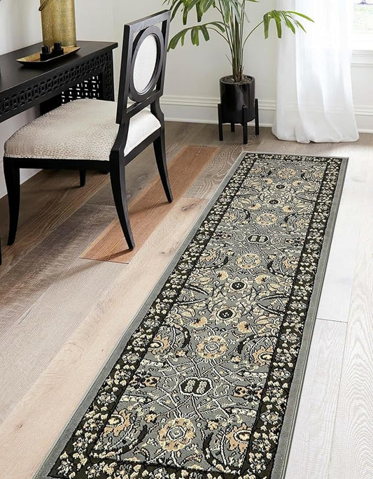 Unique Loom Espahan Collection Area Rug - Cape Cod (2' 2" x 8' 2" Runner, Dark Gray/ Black)