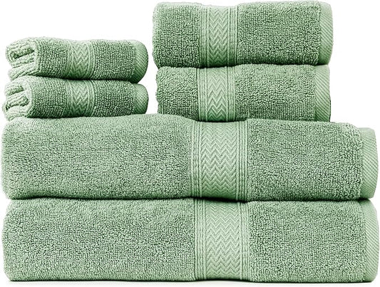 HILLFAIR Premium 600 GSM 6 Piece Towel Set- 2 Bath Towels, 2 Hand Towels & 2 Washcloths, Machine Washable, Hotel Quality, Super Soft & Highly Absorbent Cotton Towel: Sage