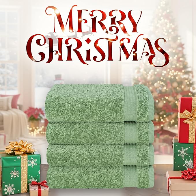 Cotton Paradise Hand Towels for Bathroom, 100% Cotton Turkish 4 Piece Hand Towel Set, Soft Absorbent Face Towels, Sage Green Hand Towels