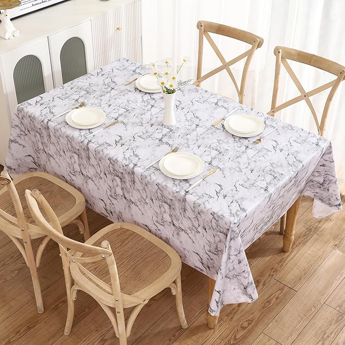 Walrus Heavy Duty Vinyl Tablecloth with Flannel Backing Waterproof Oil-Proof Plastic Table Cloth Stain-Resistant Wipeable Rectangle or Square Table Cover for Indoor and Outdoor (Marble, 52X70 Inch)